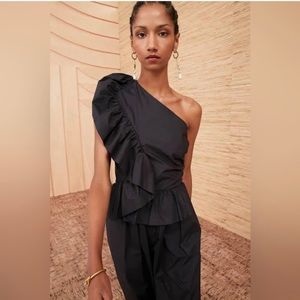 Brand New. Ulla Johnson Black One Shoulder, Ruffled Jumpsuit